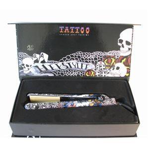 HERSTYLER TATTOO 1-INCH BLACK DUAL-VOLTAGE FLAT IRON - Fashionable Hair Styling Essential